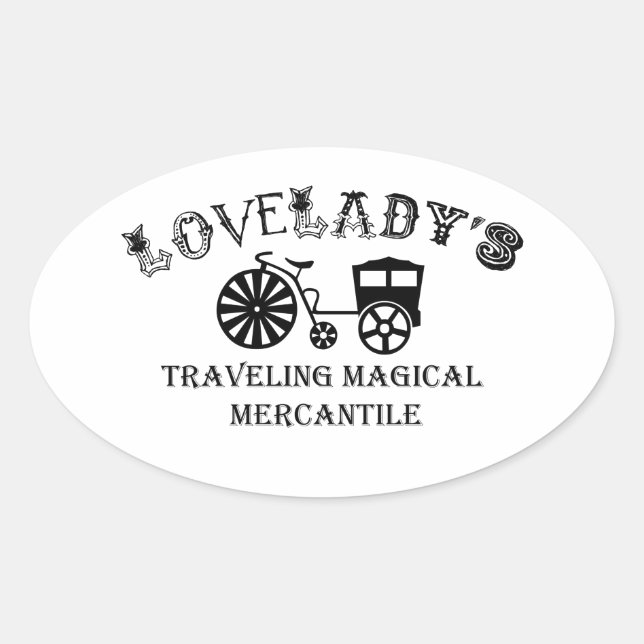 Lovelady's Travelling Magical Mercantile Oval Sticker (Front)