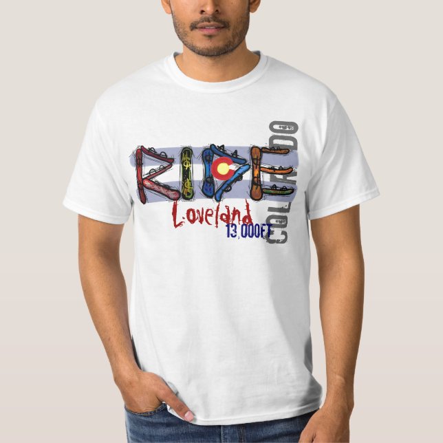 Loveland Colorado snowboard elevation value tee (Front)