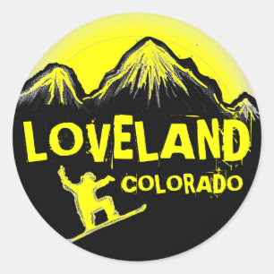 Loveland Colorado yellow snowboard stickers
