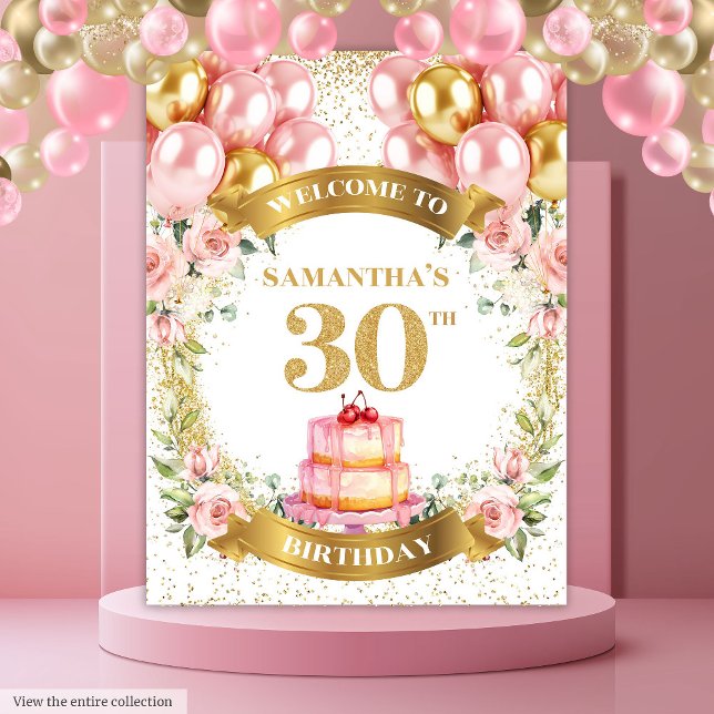 Lovely 30th Birthday Blush Gold Birthday Display Tapestry (Lovely 30th Birthday Blush Gold Birthday Display)