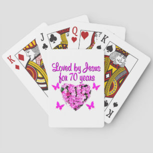 LOVELY 70TH BIRTHDAY PINK FLORAL PHOTO DESIGN PLAYING CARDS