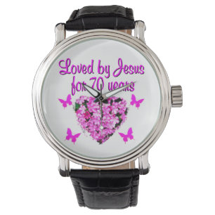 LOVELY 70TH BIRTHDAY PINK FLORAL PHOTO DESIGN WATCH