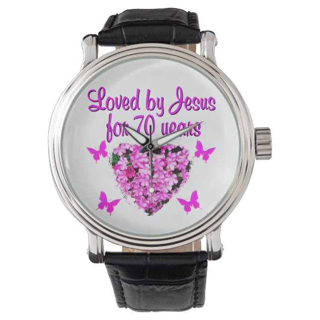 LOVELY 70TH BIRTHDAY PINK FLORAL PHOTO DESIGN WATCH (Front)