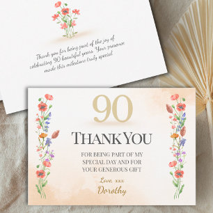 Lovely 90th Birthday – Wildflower Design Thank You Card