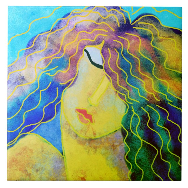 Lovely Abstract Digital Portrait of a Woman Tile (Front)