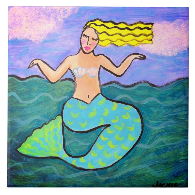 Lovely Abstract Mermaid Painting Tile (Front)