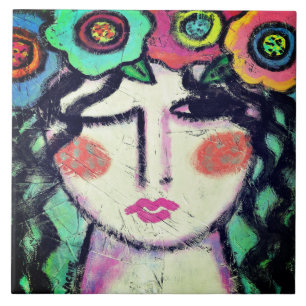 Lovely Abstract Portrait of a Woman Tile