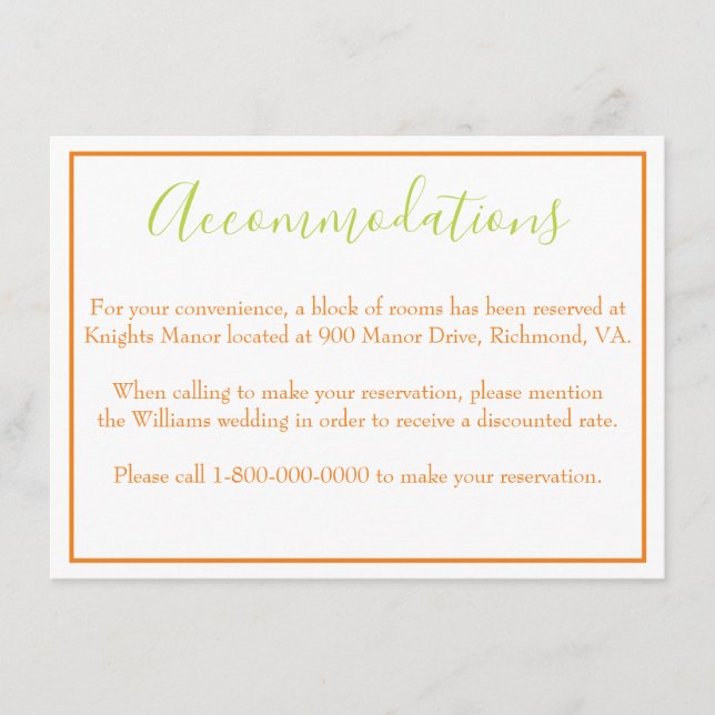 Lovely accommodations enclosure card (Front)