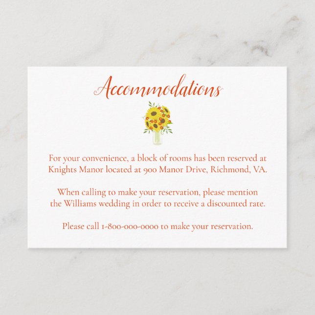 Lovely accommodations sunflower theme enclosure card (Front)