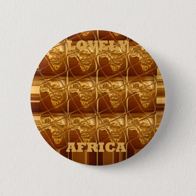Lovely Africa: Golden Grid Map 6 Cm Round Badge (Front)