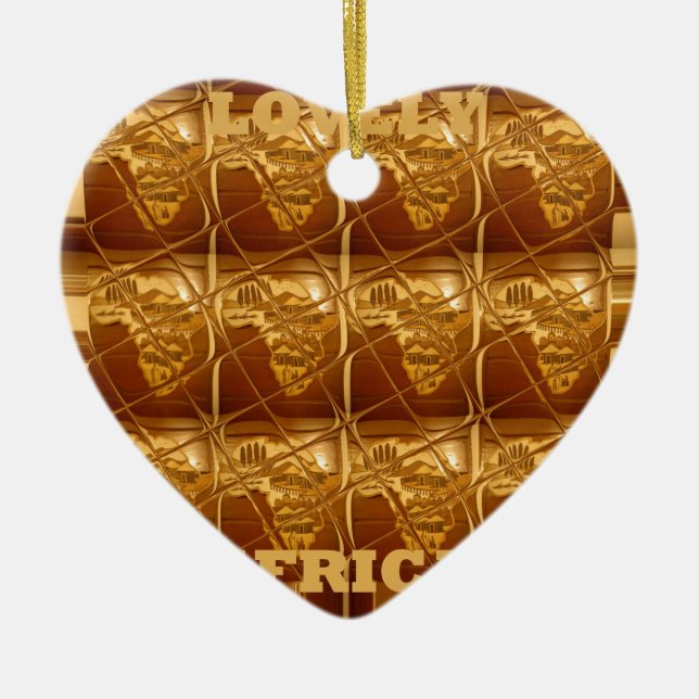 Lovely Africa: Golden Grid Map Ceramic Tree Decoration (Front)