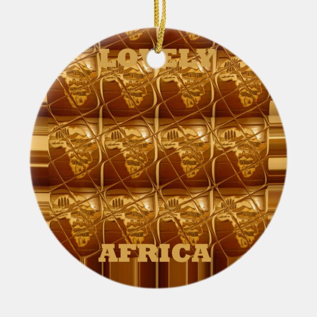 Lovely Africa: Golden Grid Map Ceramic Tree Decoration (Front)