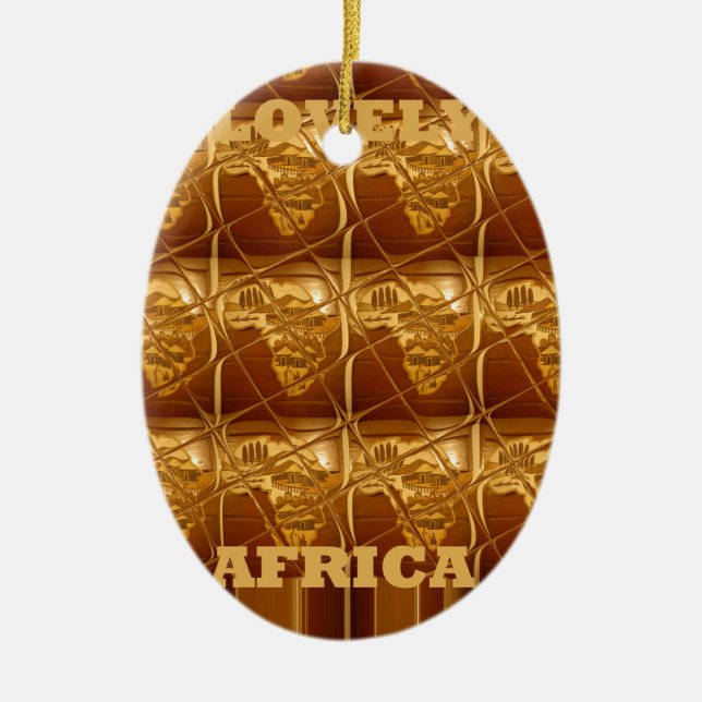 Lovely Africa: Golden Grid Map Ceramic Tree Decoration (Front)