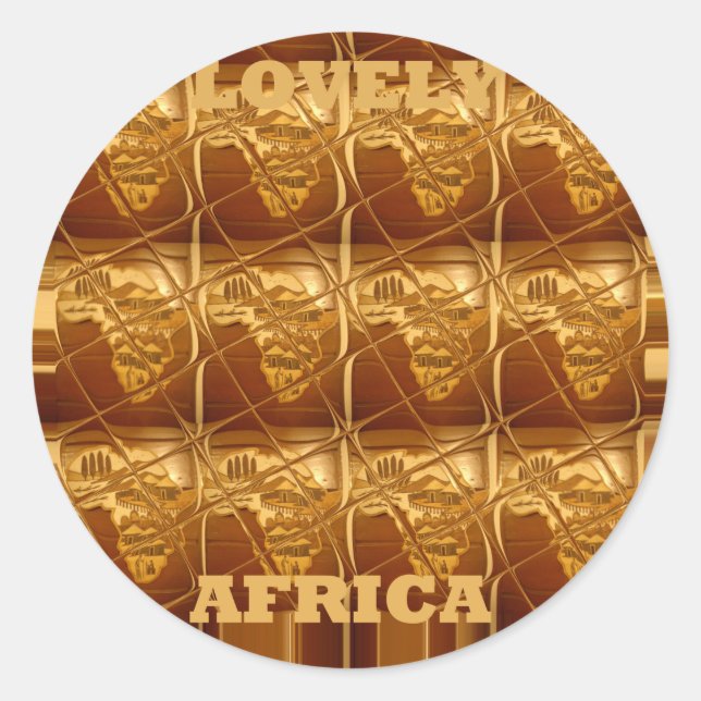 Lovely Africa: Golden Grid Map Classic Round Sticker (Front)
