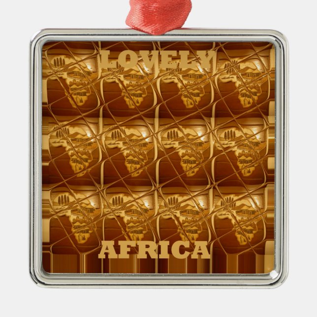 Lovely Africa: Golden Grid Map Metal Tree Decoration (Front)