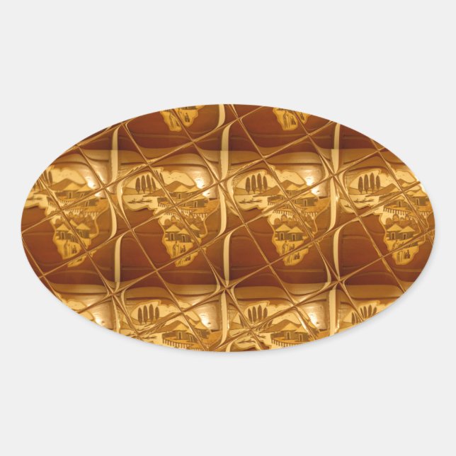 Lovely Africa: Golden Grid Map Oval Sticker (Front)