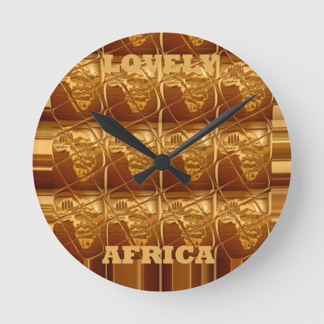 Lovely Africa: Golden Grid Map Round Clock (Front)