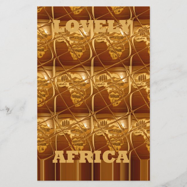 Lovely Africa: Golden Grid Map Stationery (Front)