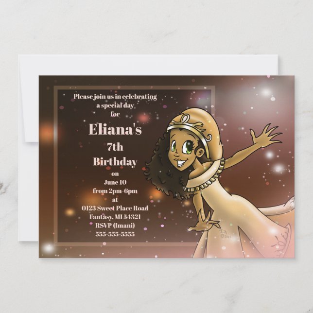 Lovely African American Princess Birthday Party Invitation (Front)