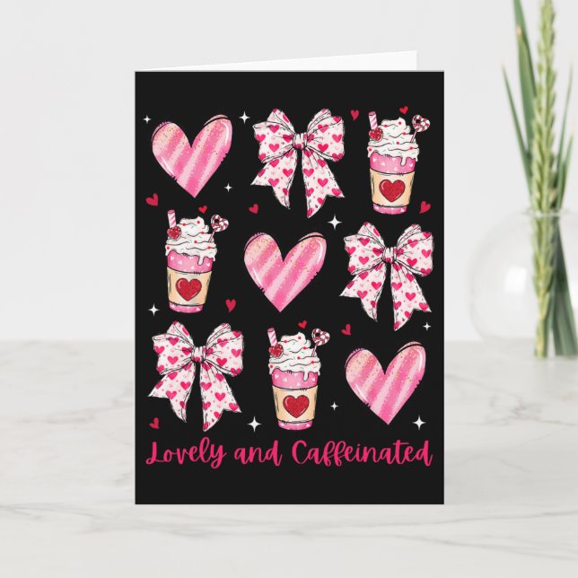 Lovely And Caffeinated Coquette Bow Coffee Lover G Card (Front)