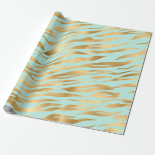 Lovely and golden stripes on a blue backdrop wrapping paper
