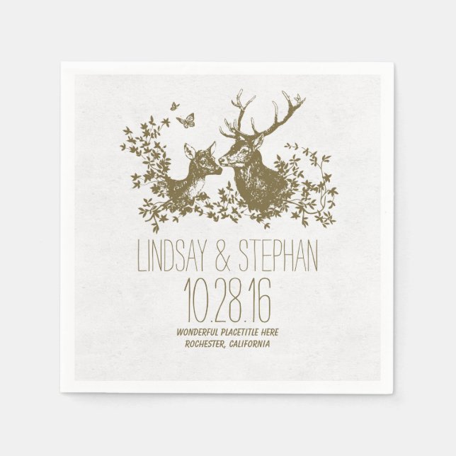 Lovely and Romantic Deer Wedding Paper Napkins (Front)