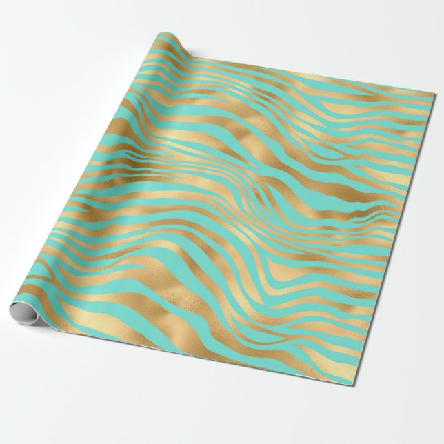 Lovely and Wavy Golden Stripes Wrapping Paper (Unrolled)