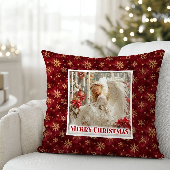 Lovely Angel Poinsettia Red Gold Holiday Christmas Cushion (Lovely Angel Poinsettia Red Gold Holiday Christmas Pillow

)