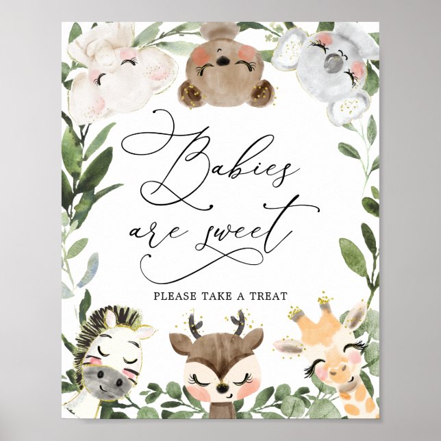 Lovely Animals Baby Shower Babies Are Sweet Sign (Front)