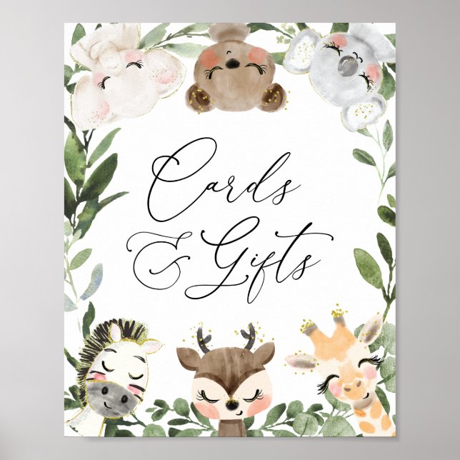 Lovely Animals Baby Shower Cards and Gifts Sign (Front)