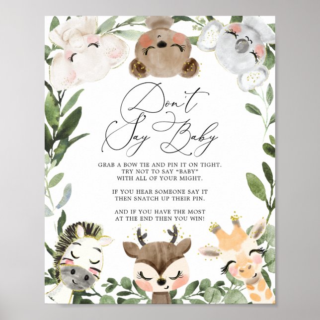 Lovely Animals Baby Shower Don't Say Baby Sign (Front)