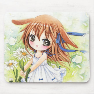 Lovely anime girl with daisy mouse mat