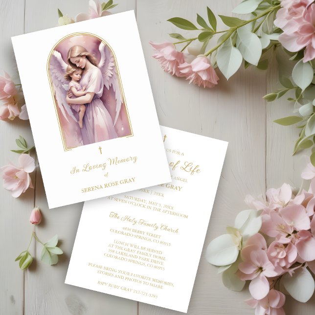 Lovely Arch Angel Guardian with Baby Funeral Invitation (Lovely Arch Effect Angel Guardian with Baby Funeral Invitation Card. )