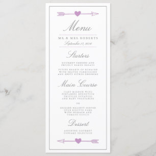 Lovely Arrows Wedding Dinner Menu / Lilac and Grey