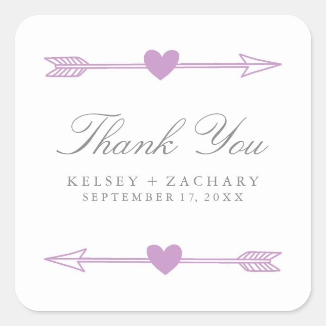 Lovely Arrows Wedding Favour Stickers / Lilac (Front)