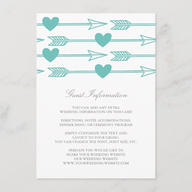 Lovely Arrows Wedding Insert Card / Teal & Grey (Front)
