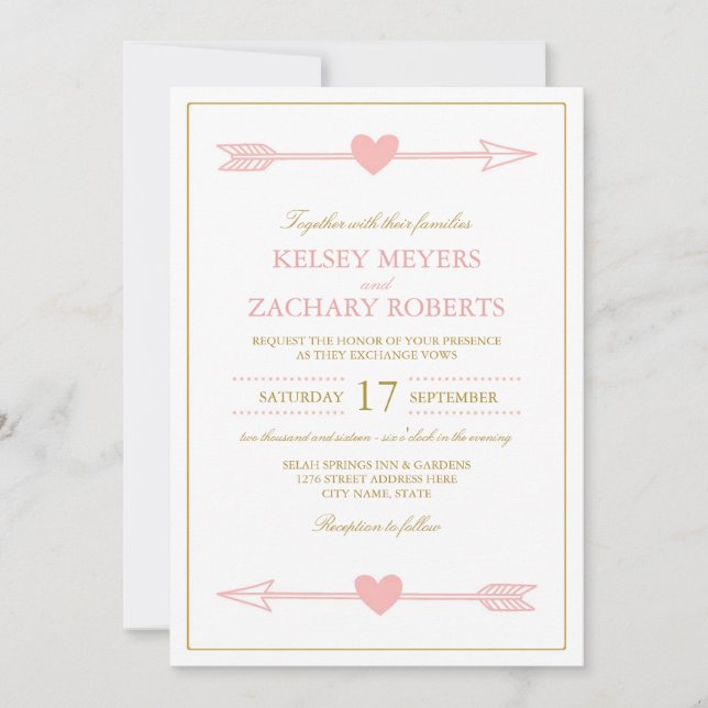Lovely Arrows Wedding Invitation / Blush & Gold (Front)