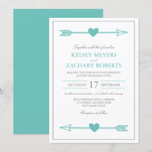 Lovely Arrows Wedding Invitation / Teal and Grey