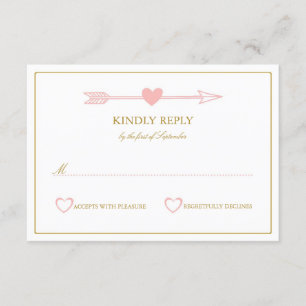Lovely Arrows Wedding RSVP Card / Blush & Gold
