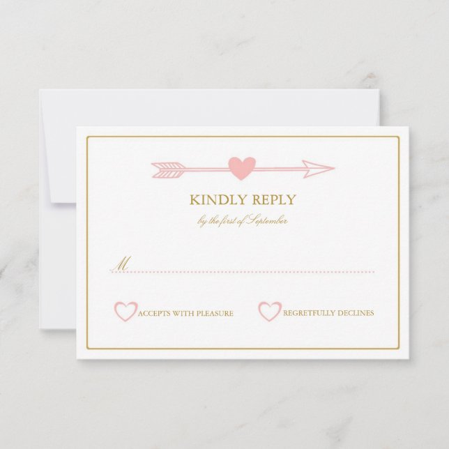 Lovely Arrows Wedding RSVP Card / Blush & Gold (Front)