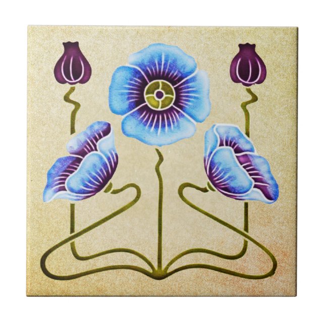 Lovely Art Nouveau Floral on Stone Tile (Front)