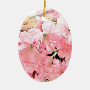 Lovely artistic sketch pink cherry blossom flowers ceramic tree decoration