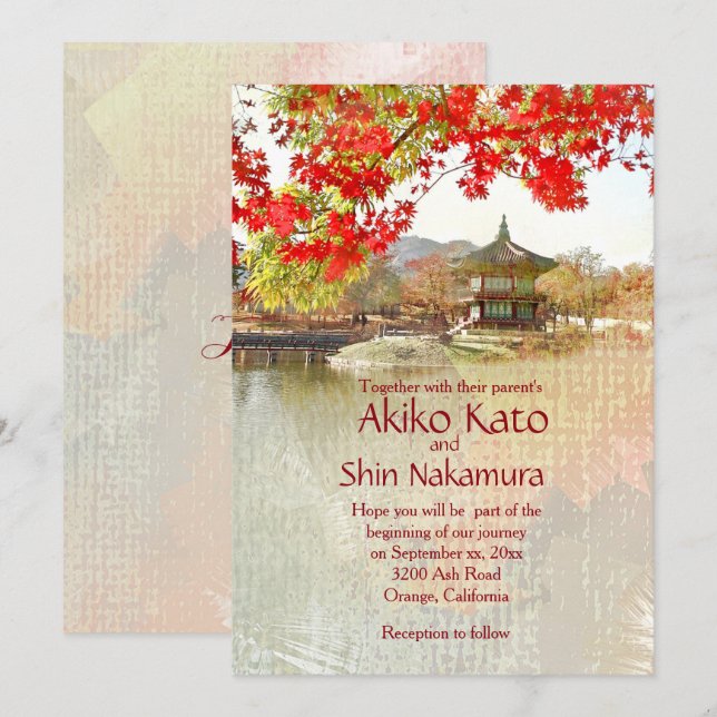 Lovely Asian Themed Custom Wedding Invitation (Front/Back)