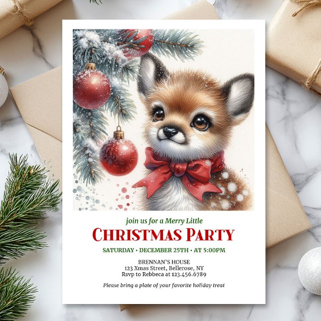 Lovely baby deer snowy forest watercolor cozy  invitation (Lovely baby deer snowy forest watercolor cozy winter Christmas invitation

)