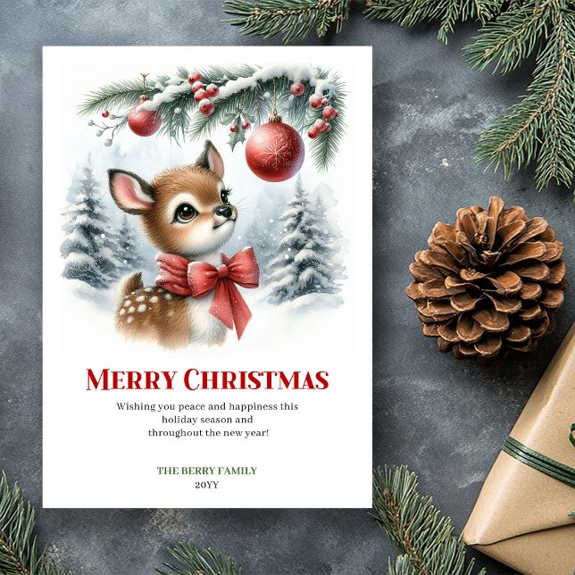 Lovely Baby Fawn Winter Scene Watercolor Christmas Holiday Card (Lovely Baby Fawn Winter Scene Watercolor Christmas Greeting

)
