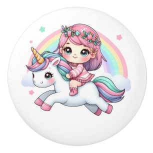 Lovely Baby Girl on Unicorn Ceramic Knob