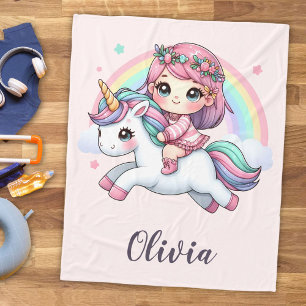Lovely Baby Girl on Unicorn Fleece Blanket