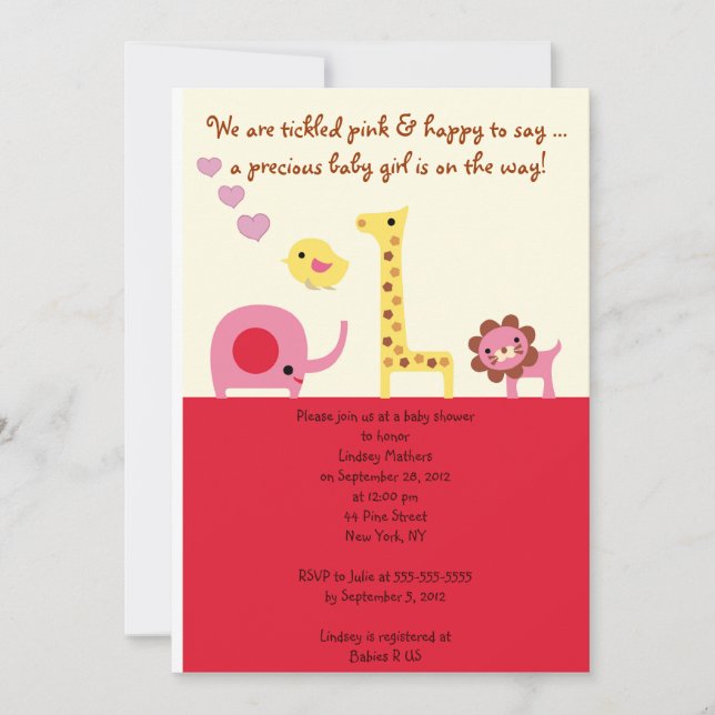 Lovely Baby Girl Shower Personalised Invitation (Front)