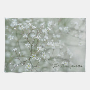 Lovely Baby's Breath Nature Flower Photo With Name Tea Towel