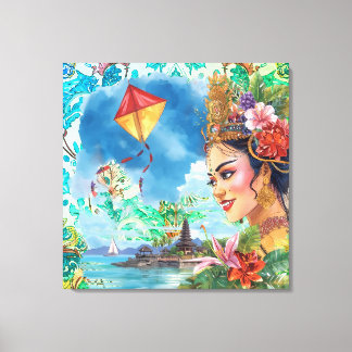 Lovely Bali Dancer and Tropical Pattern Canvas Print